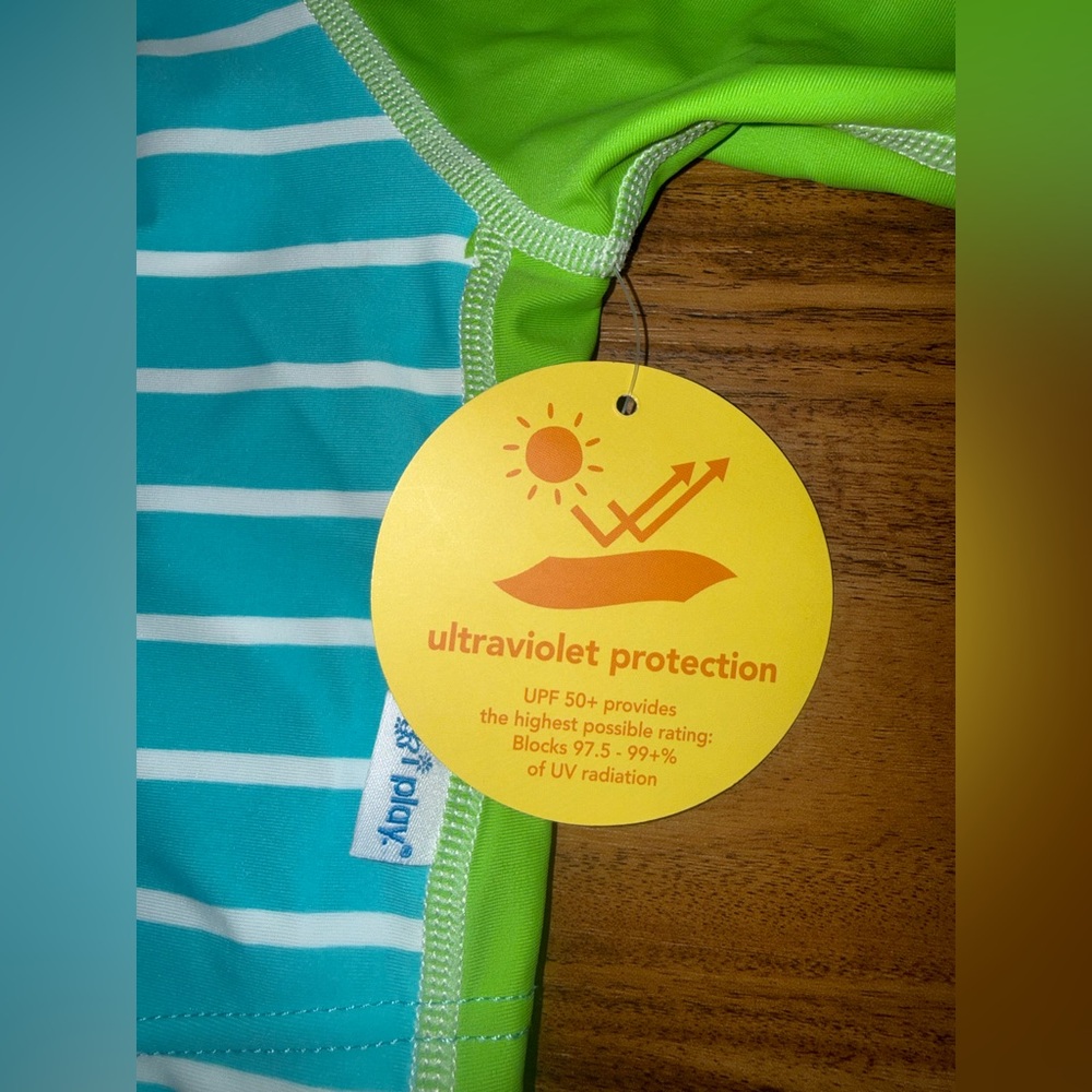 Green & Aqua Baby Swim Trunks & Rash Guard Set 3-6 Month w/ built in swim diaper - Picture 3 of 9